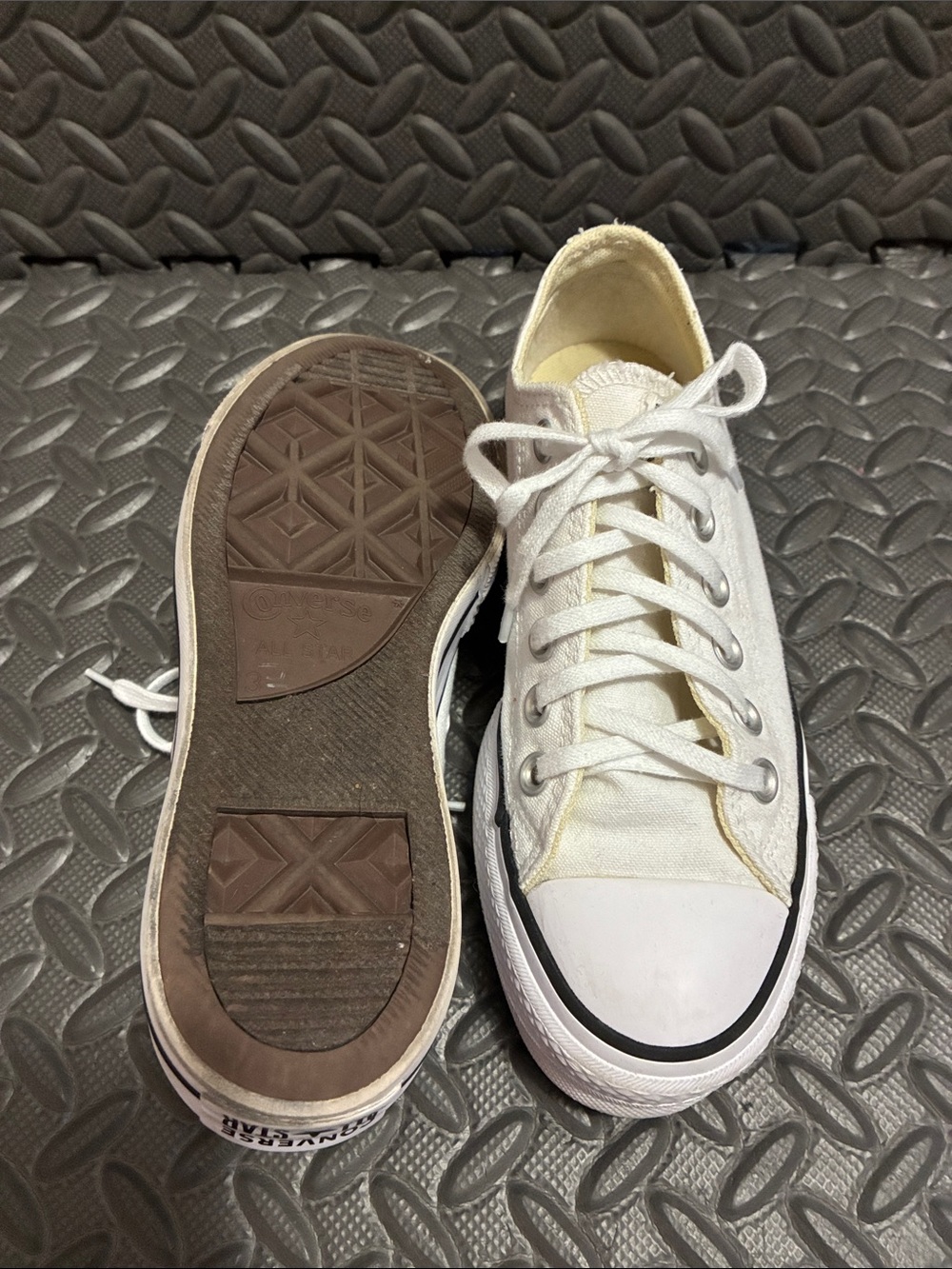 Women’s Converse Platform White Canvas Low-Top Sneakers with Black Trim - Picture 5 of 6